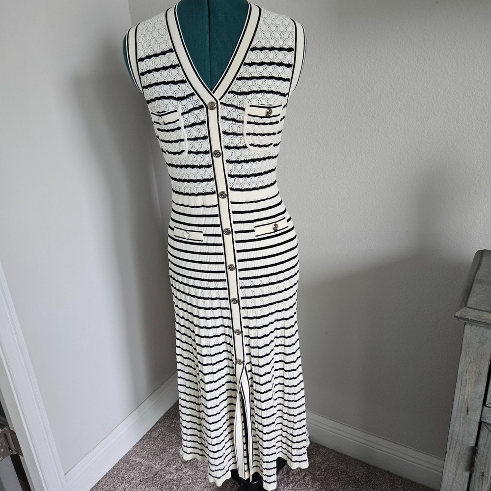 Sandro Womens Dress and Crop Sweater Set Sz 3 (US 8) NWT Black White Fancy Knit - Picture 2 of 16